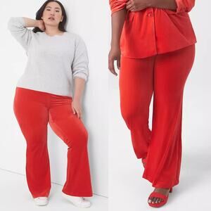 NEW Lane Bryant Velvet Flare Pant Holiday Red No Gap Waist Band Size 16 Comfy XL